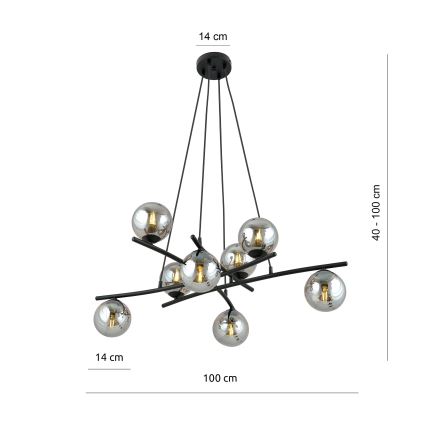 Lestenec na vrvici ESSA 8xE14/10W/230V črna/dimna