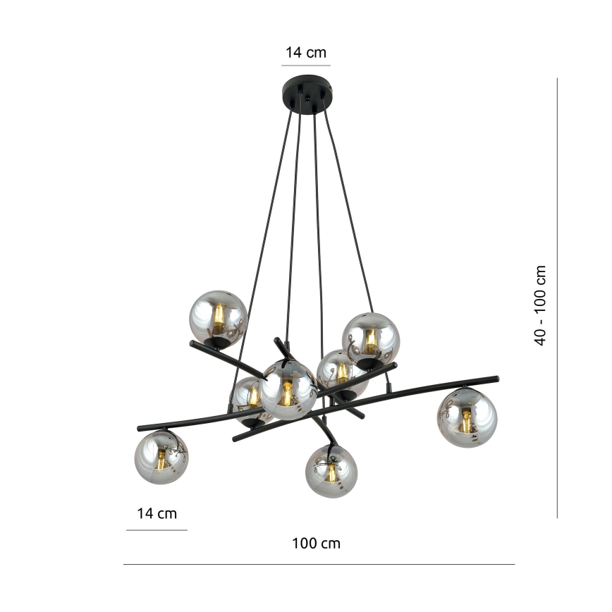Lestenec na vrvici ESSA 8xE14/10W/230V črna/dimna