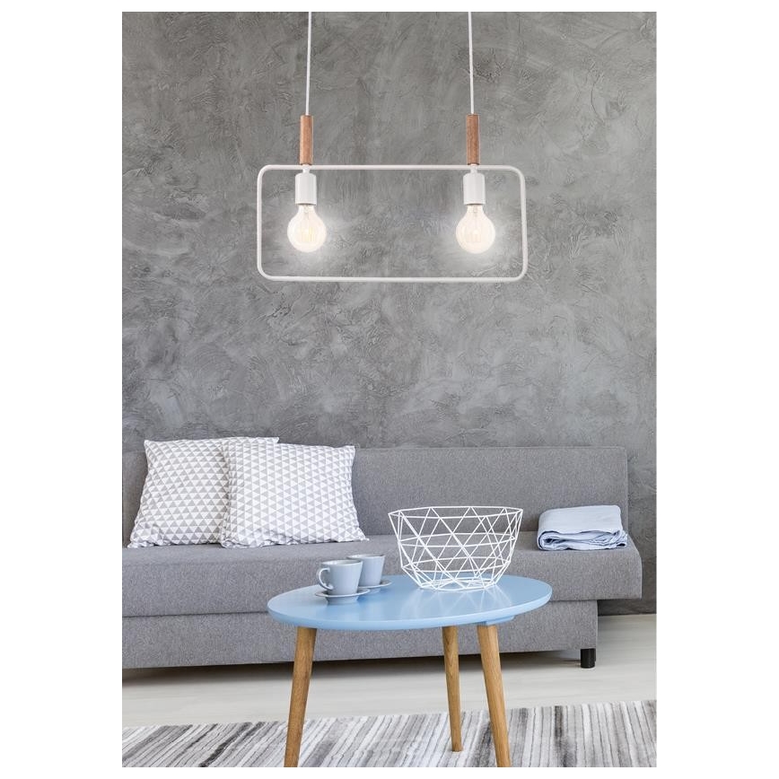 Lestenec na vrvici FRAME 2xE27/60W/230V bela