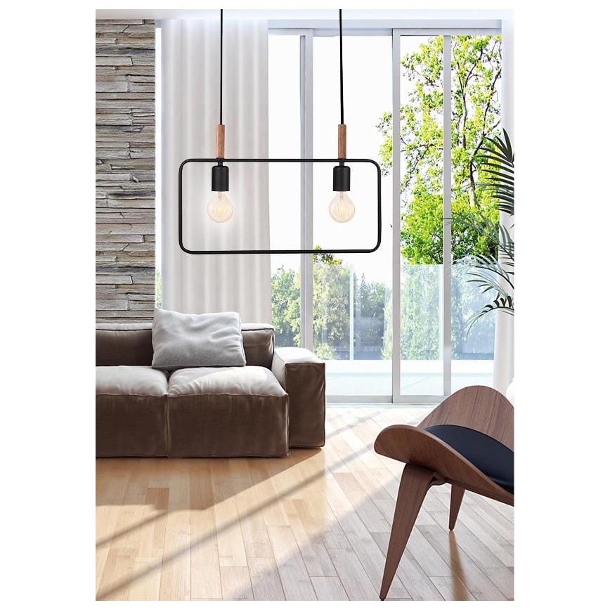 Lestenec na vrvici FRAME 2xE27/60W/230V črna