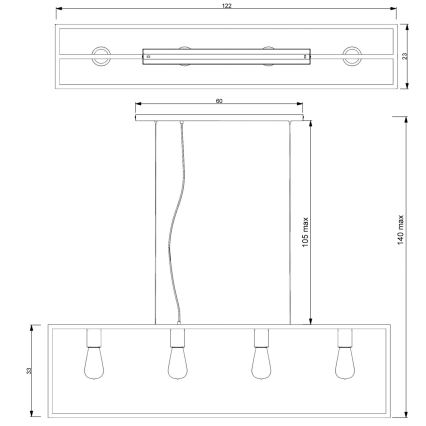 Lestenec na vrvici FRAME 4xE27/60W/230V črna