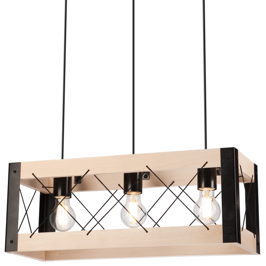 Lestenec na vrvici FRIDA 3xE27/60W/230V črna/bež bukev
