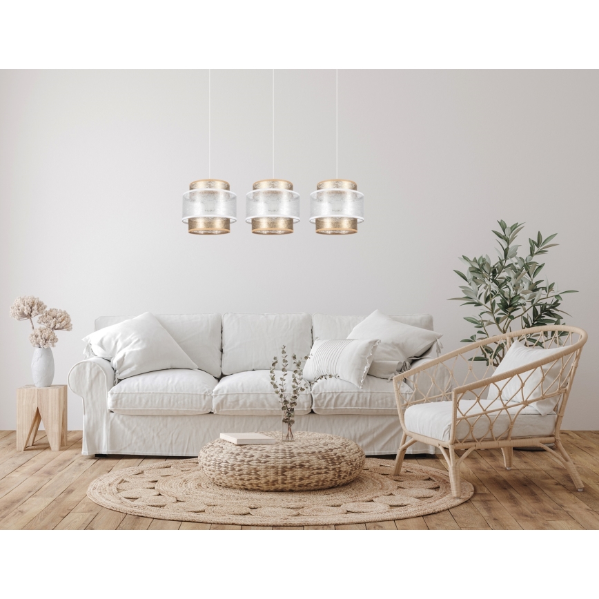 Lestenec na vrvici GABI 3xE27/60W/230V zlata/belo