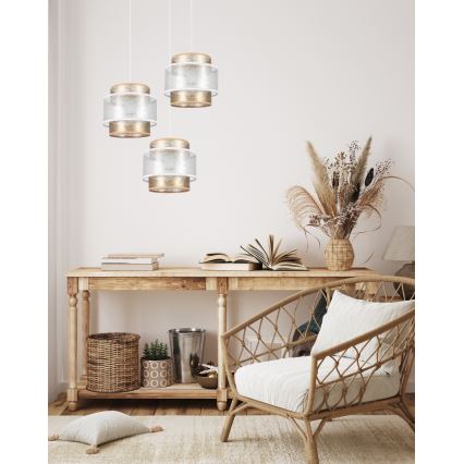 Lestenec na vrvici GABI 3xE27/60W/230V zlata/belo premer 45 cm