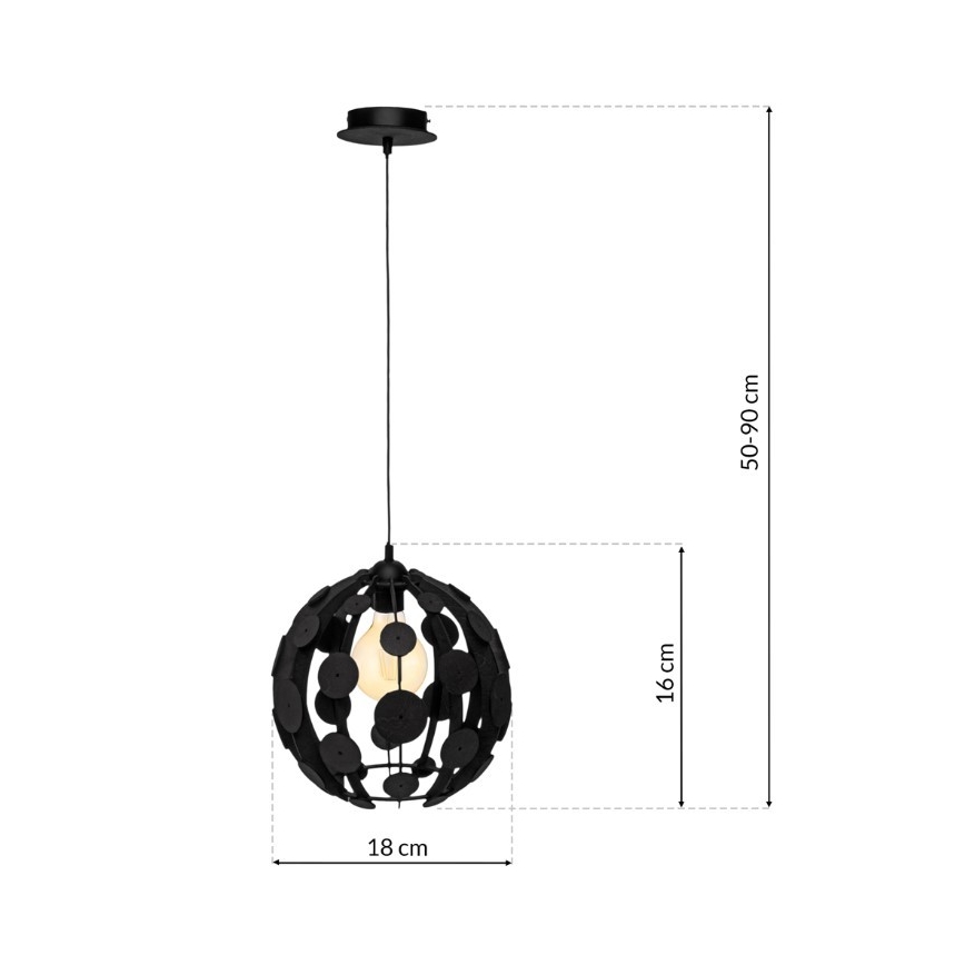 Lestenec na vrvici GAIA 1xE27/60W/230V črno/rjav diameter 18 cm