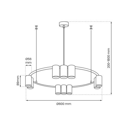 Lestenec na vrvici GENESIS 10xGU10/8W/230V bela