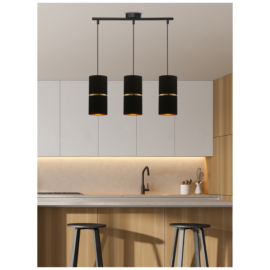 Lestenec na vrvici GINA 3xE27/60W/230V črna