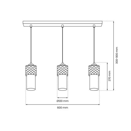 Lestenec na vrvici GLAM 3xE27/60W/230V