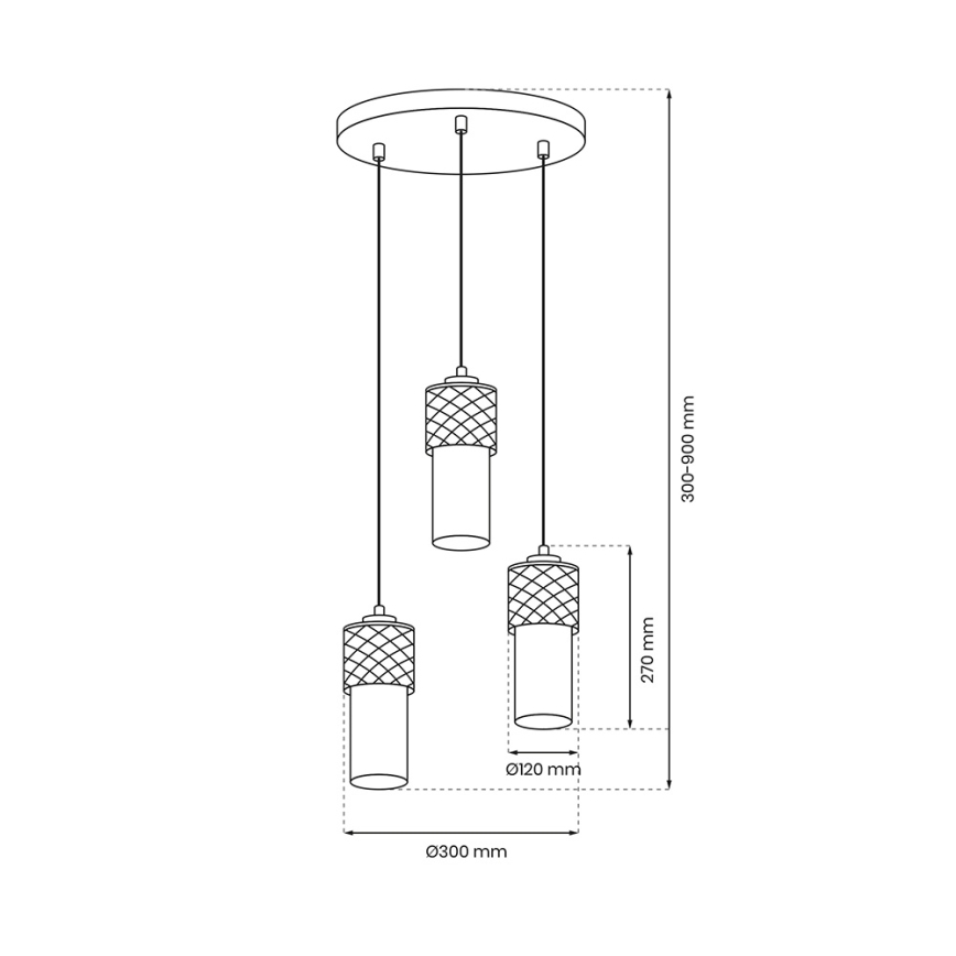 Lestenec na vrvici GLAM 3xE27/60W/230V