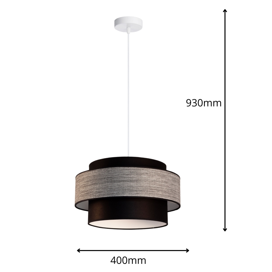 Lestenec na vrvici GRACE 1xE27/60W/230V črna/siva