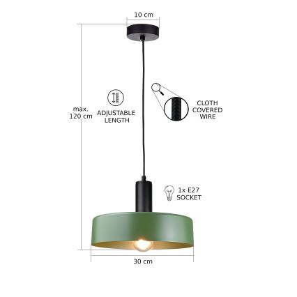 Lestenec na vrvici HAKI 1xE27/60W/230V zelena/črna
