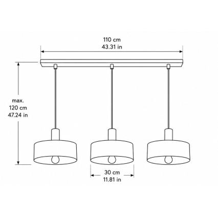 Lestenec na vrvici HAKI 3xE27/60W/230V rjava/črna