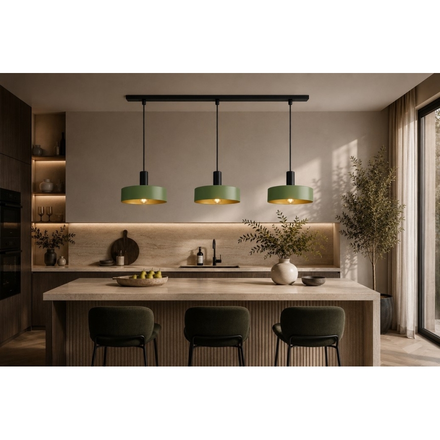 Lestenec na vrvici HAKI 3xE27/60W/230V zelena/črna