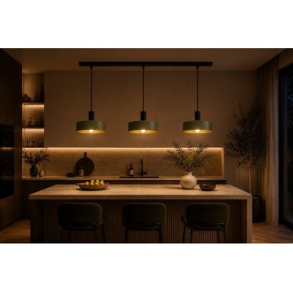 Lestenec na vrvici HAKI 3xE27/60W/230V zelena/črna