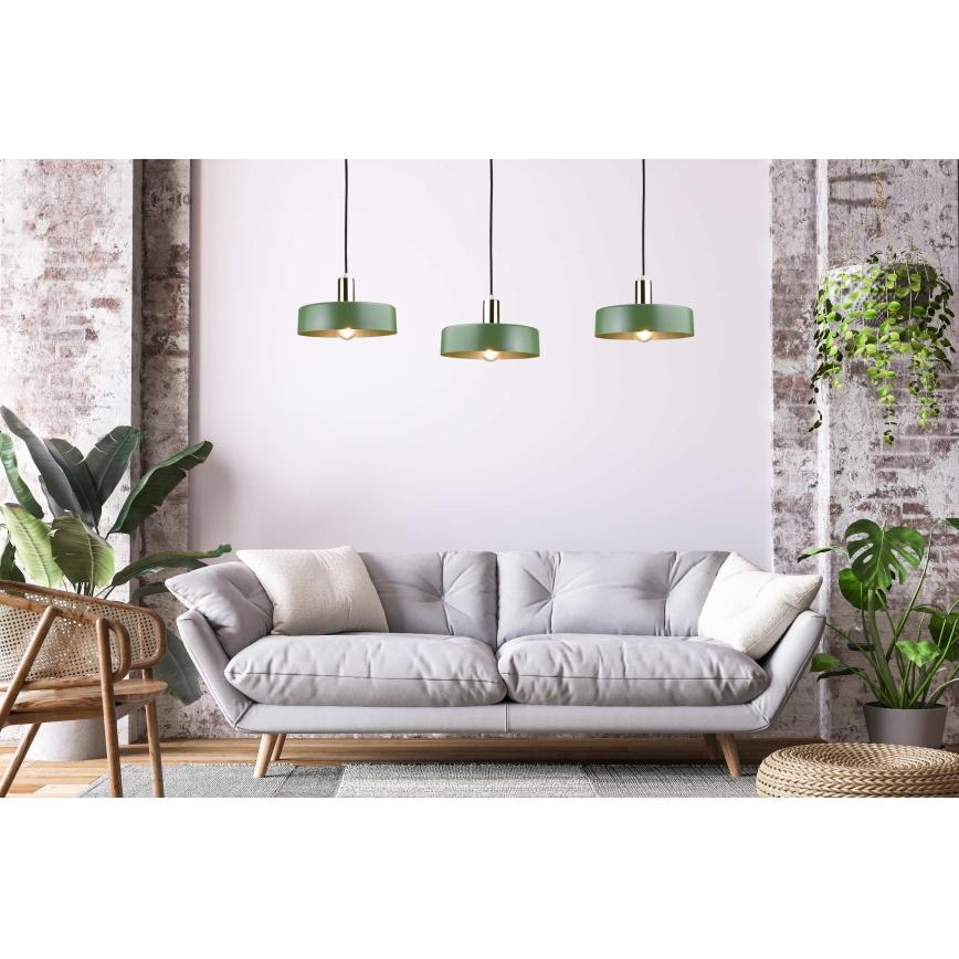 Lestenec na vrvici HAKI 3xE27/60W/230V zelena/črna/sijajni krom