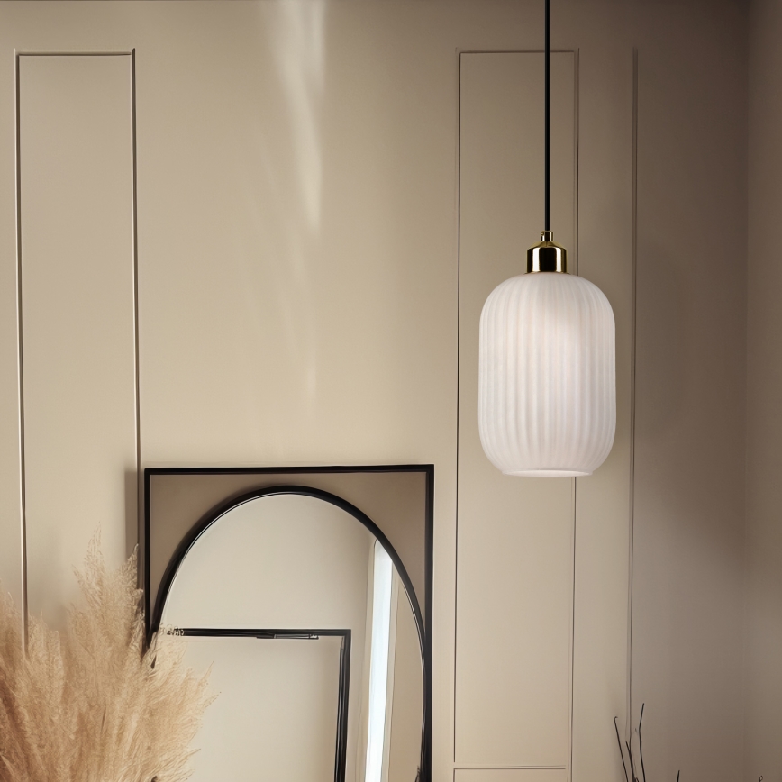 Lestenec na vrvici HARMA 1xE27/15W/230V pr. 14 cm bela/zlata