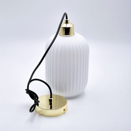 Lestenec na vrvici HARMA 1xE27/15W/230V pr. 14 cm bela/zlata