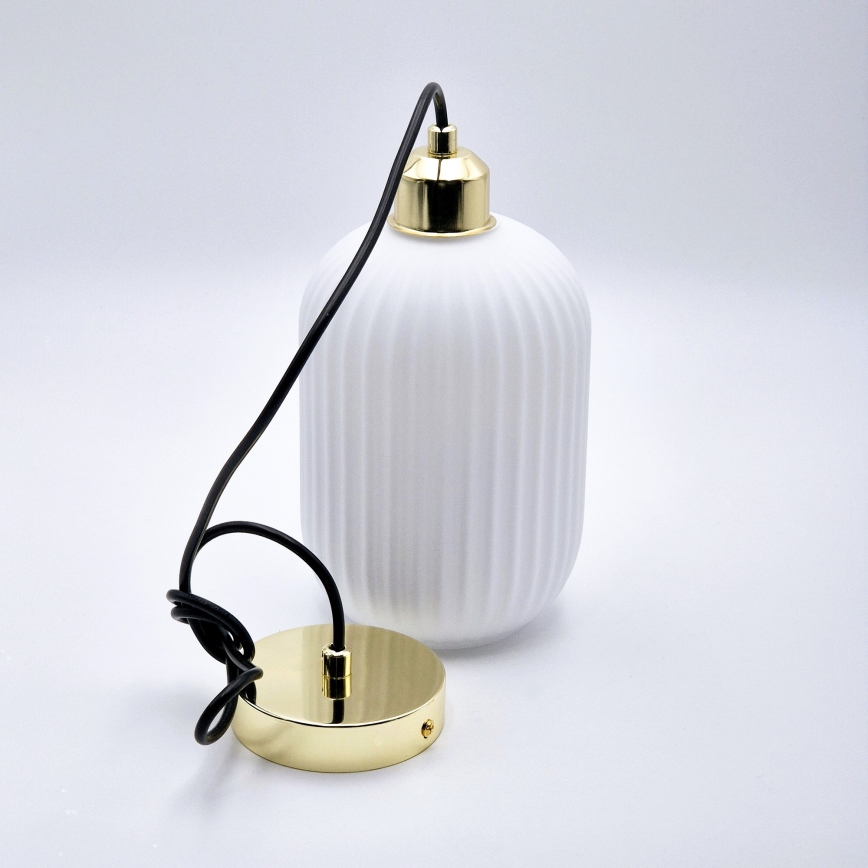 Lestenec na vrvici HARMA 1xE27/15W/230V pr. 14 cm bela/zlata