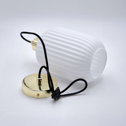 Lestenec na vrvici HARMA 1xE27/15W/230V pr. 14 cm bela/zlata