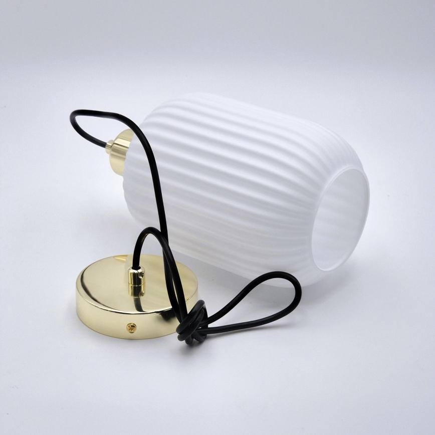 Lestenec na vrvici HARMA 1xE27/15W/230V pr. 14 cm bela/zlata