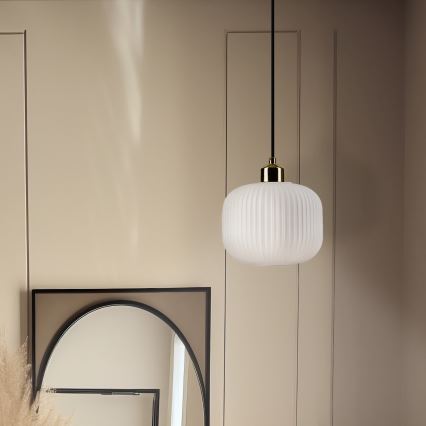Lestenec na vrvici HARMA 1xE27/15W/230V pr. 20 cm bela/zlata