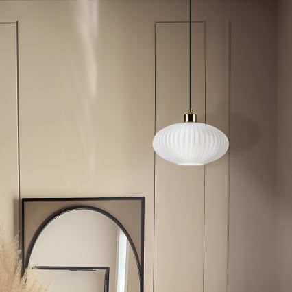 Lestenec na vrvici HARMA 1xE27/15W/230V pr. 25 cm bela/zlata