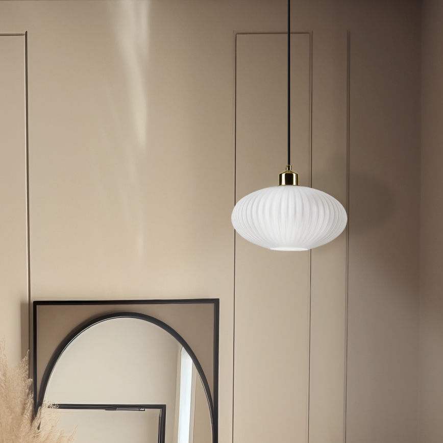 Lestenec na vrvici HARMA 1xE27/15W/230V pr. 25 cm bela/zlata