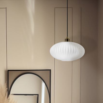 Lestenec na vrvici HARMA 1xE27/15W/230V pr. 30 cm bela/zlata