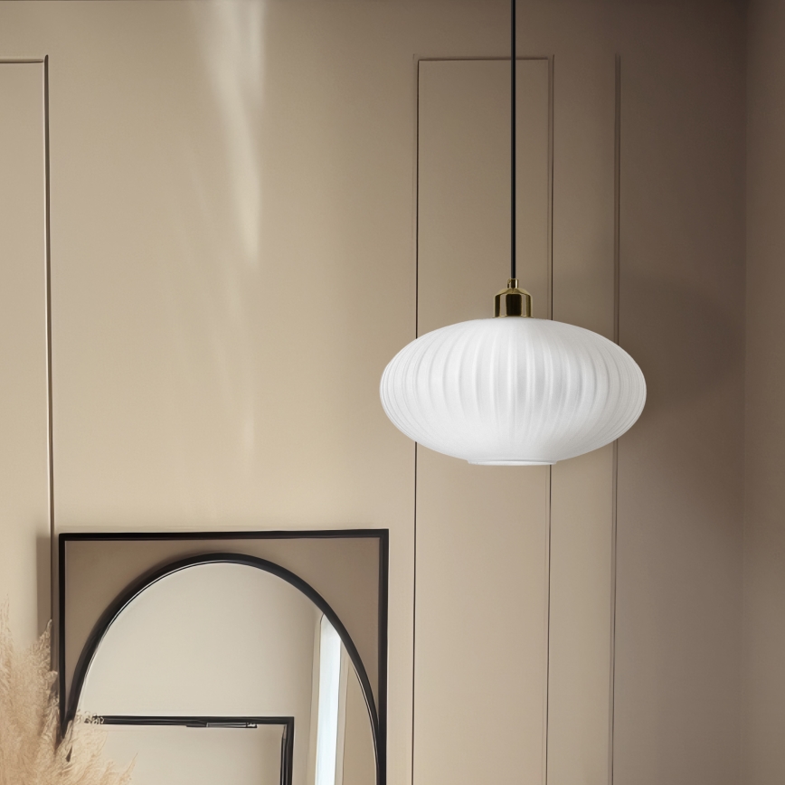 Lestenec na vrvici HARMA 1xE27/15W/230V pr. 30 cm bela/zlata