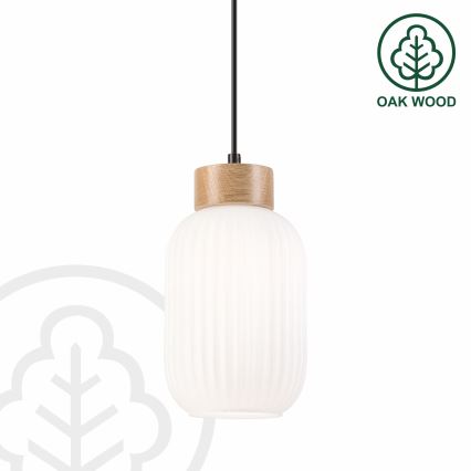 Lestenec na vrvici HARMONY 1xE27/15W/230V pr. 14 cm bela/hrast