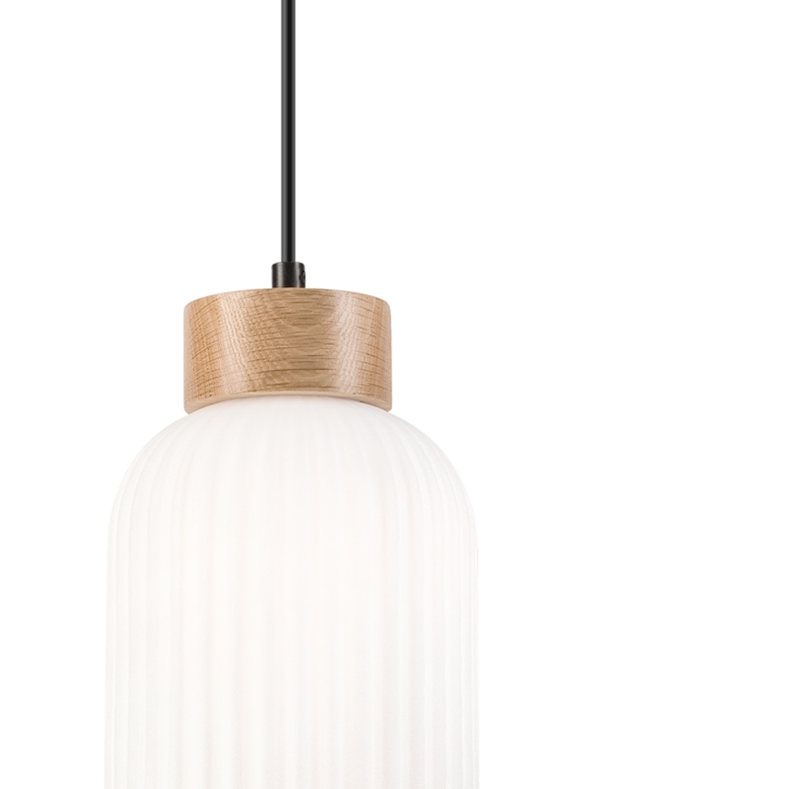 Lestenec na vrvici HARMONY 1xE27/15W/230V pr. 14 cm bela/hrast