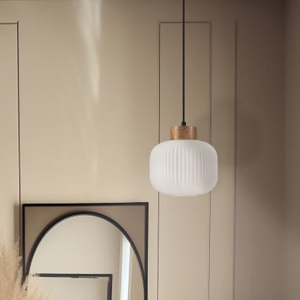 Lestenec na vrvici HARMONY 1xE27/15W/230V pr. 20 cm bela/hrast