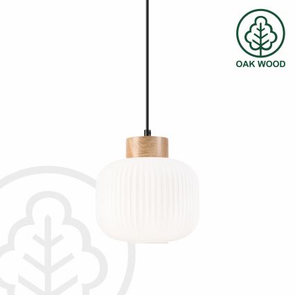 Lestenec na vrvici HARMONY 1xE27/15W/230V pr. 20 cm bela/hrast