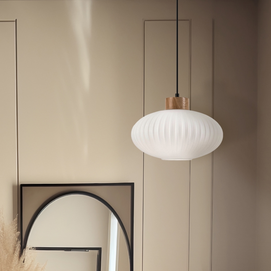 Lestenec na vrvici HARMONY 1xE27/15W/230V pr. 30 cm bela/hrast