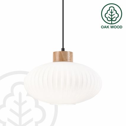 Lestenec na vrvici HARMONY 1xE27/15W/230V pr. 30 cm bela/hrast