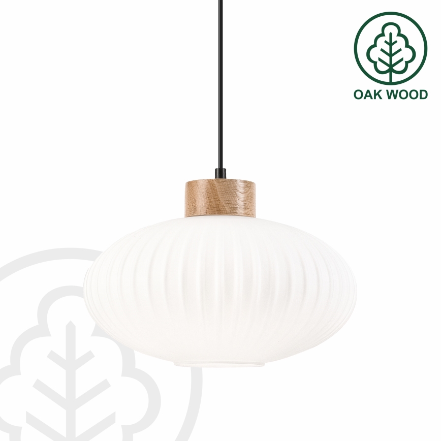 Lestenec na vrvici HARMONY 1xE27/15W/230V pr. 30 cm bela/hrast