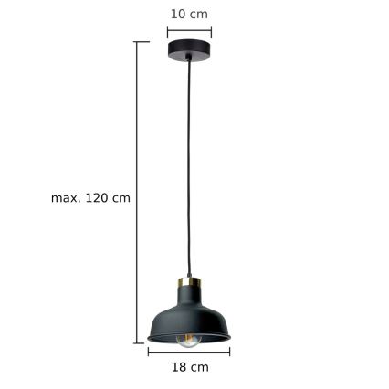 Lestenec na vrvici HEBE 1xE27/60W/230V črna