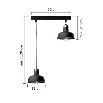 Lestenec na vrvici HEBE 2xE27/60W/230V črna