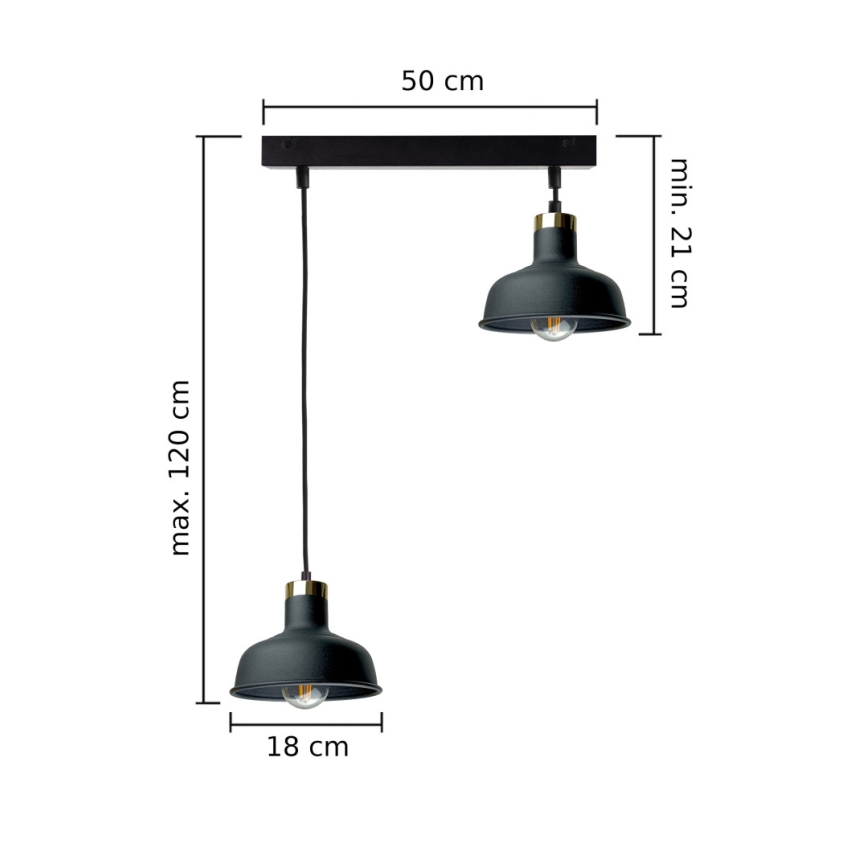 Lestenec na vrvici HEBE 2xE27/60W/230V črna
