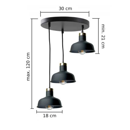 Lestenec na vrvici HEBE 3xE27/60W/230V črna