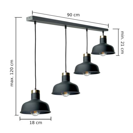 Lestenec na vrvici HEBE 4xE27/60W/230V črna