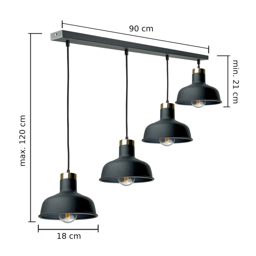 Lestenec na vrvici HEBE 4xE27/60W/230V črna