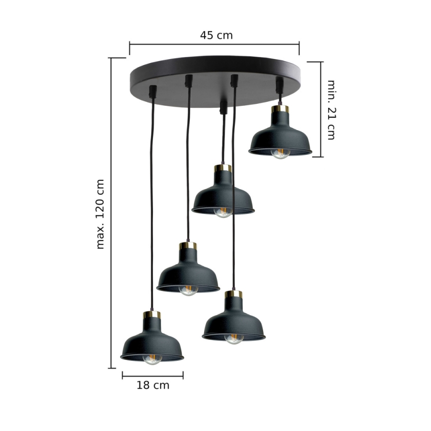 Lestenec na vrvici HEBE 5xE27/60W/230V črna