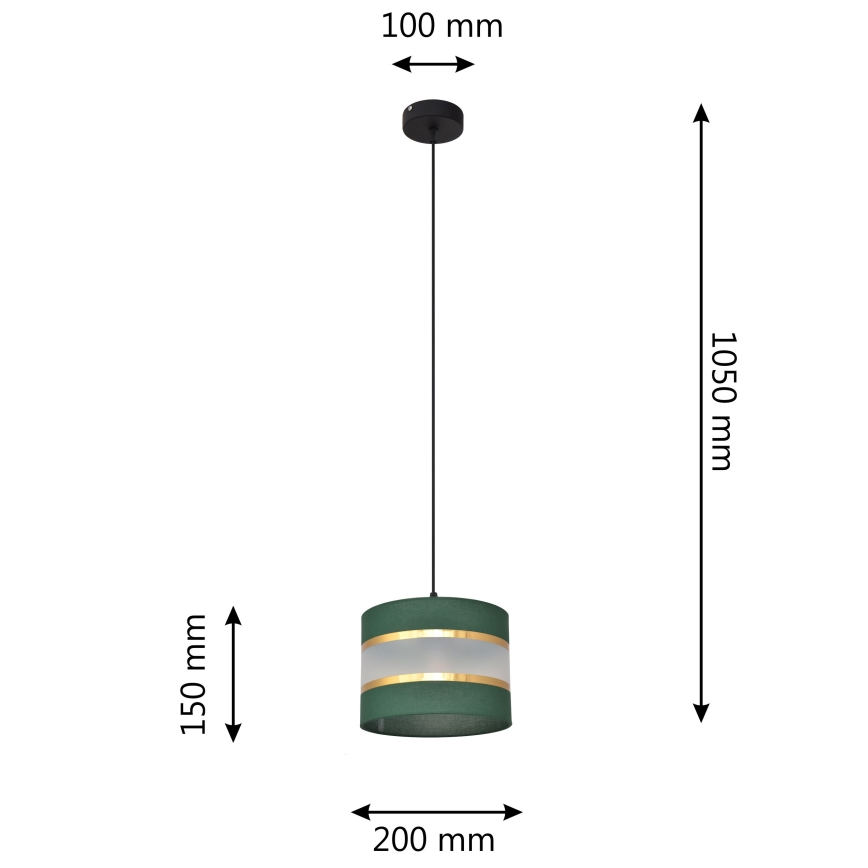 Lestenec na vrvici HELEN 1xE27/15W/230V d. 20 cm zelen/zlat