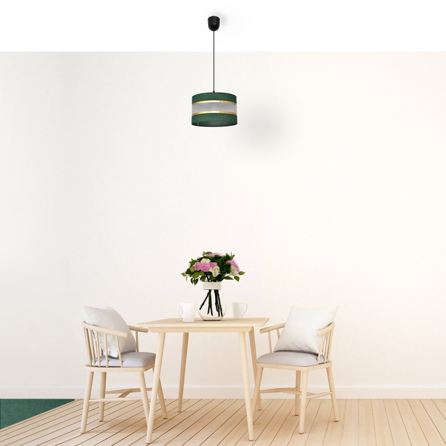 Lestenec na vrvici HELEN 1xE27/15W/230V d. 25 cm zelen/zlat