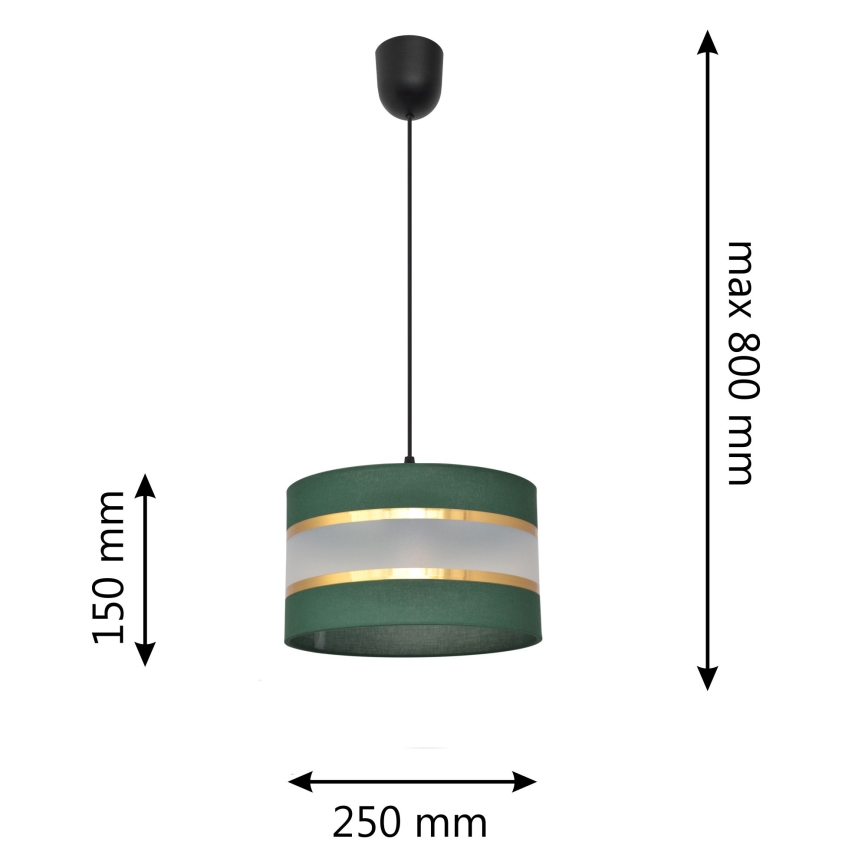 Lestenec na vrvici HELEN 1xE27/15W/230V d. 25 cm zelen/zlat
