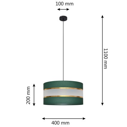 Lestenec na vrvici HELEN 1xE27/15W/230V d. 40 cm zelen/zlat