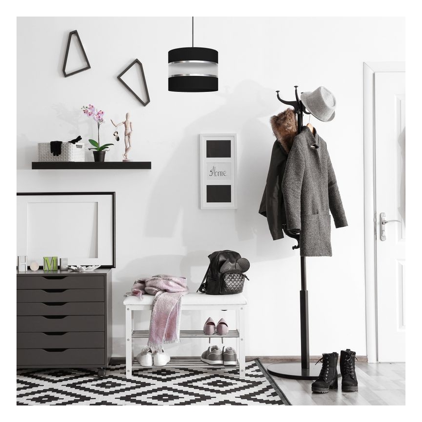 Lestenec na vrvici HELEN 1xE27/15W/230V premer 20 cm črna/srebrna