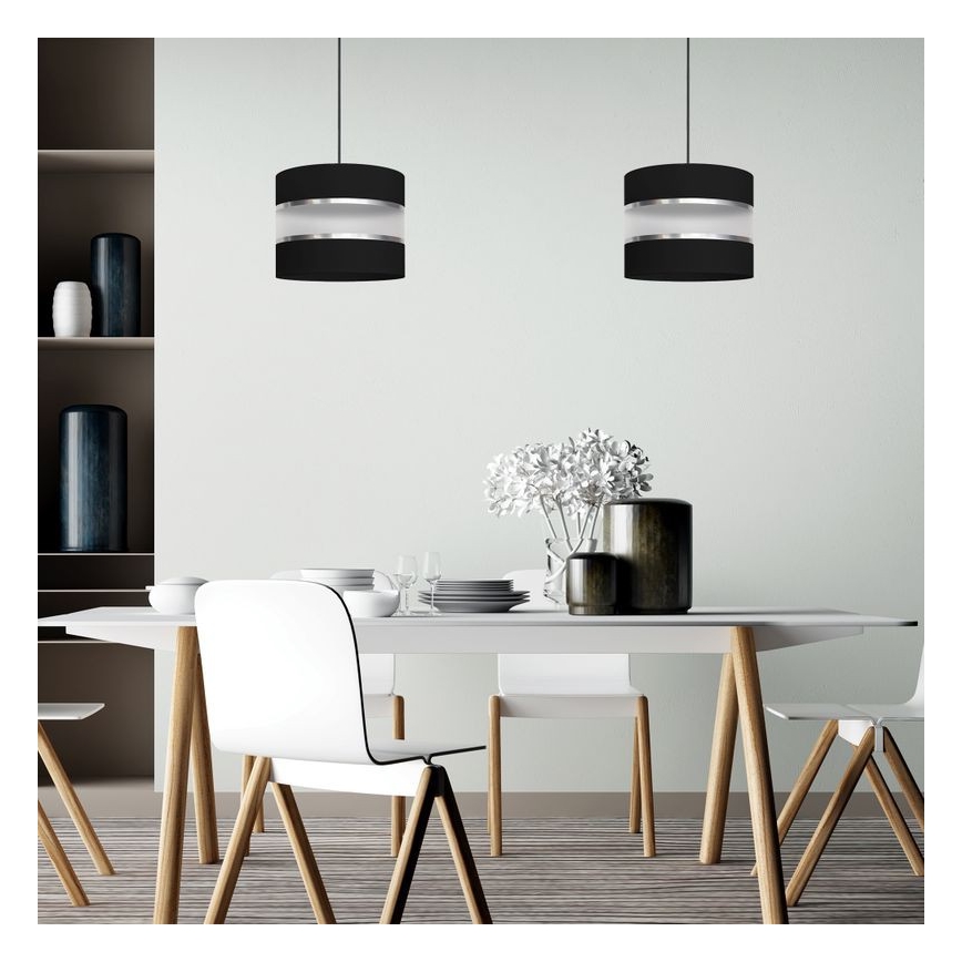 Lestenec na vrvici HELEN 1xE27/15W/230V premer 20 cm črna/srebrna