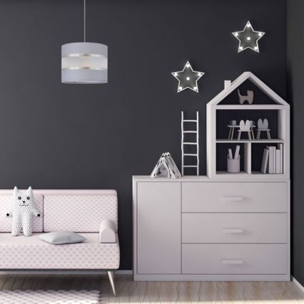 Lestenec na vrvici HELEN 1xE27/15W/230V premer 20 cm siva/srebrna